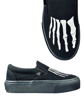 Strange Cvlt Chill Bones Slip-On Skate Shoes [Black/White]